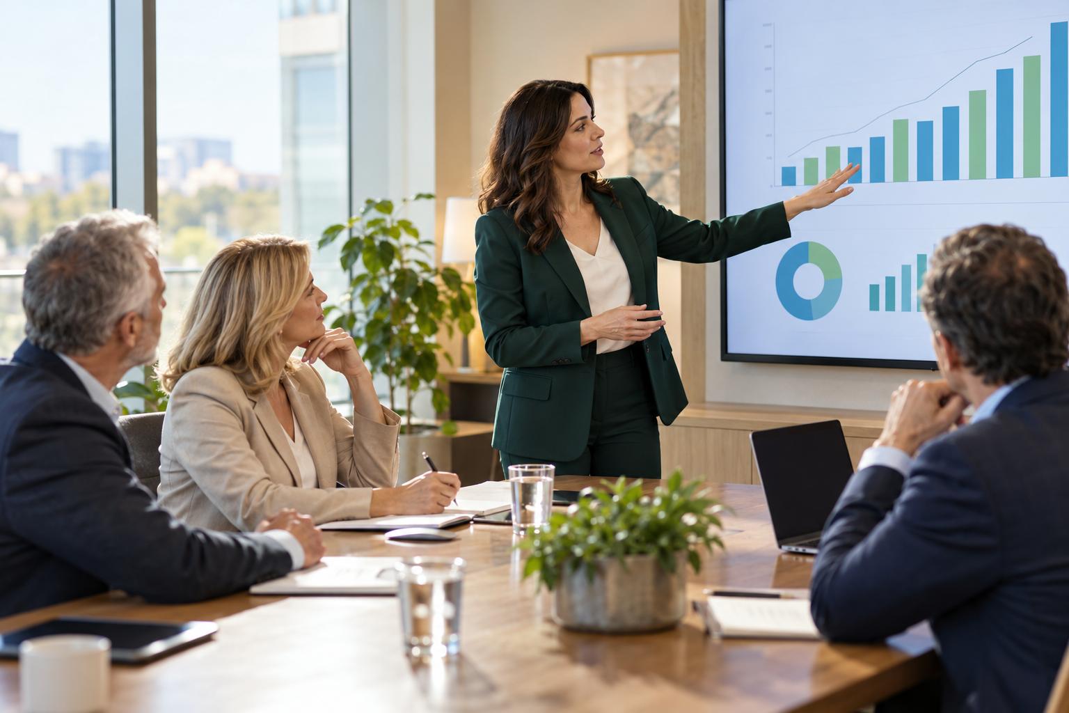 Advisor presenting a retirement planning chart to a small group